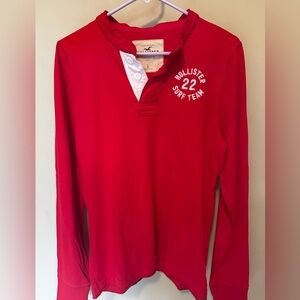 Hollister long sleeve red, 3 button neck